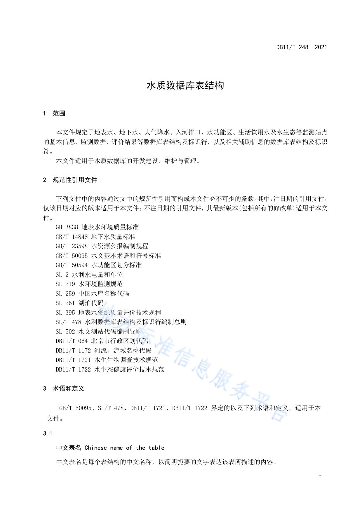水质数据库表结构