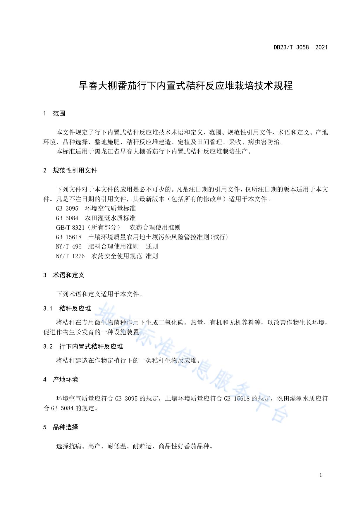 早春大棚番茄行下内置式秸秆反应堆栽培技术规程