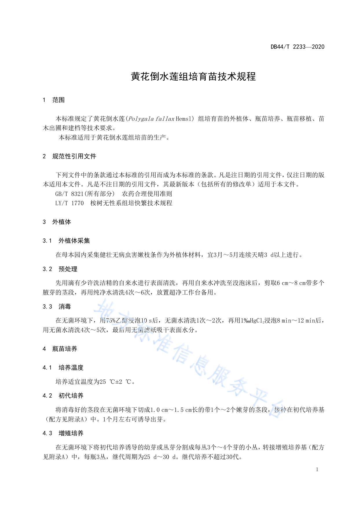 黄花倒水莲组培育苗技术规程