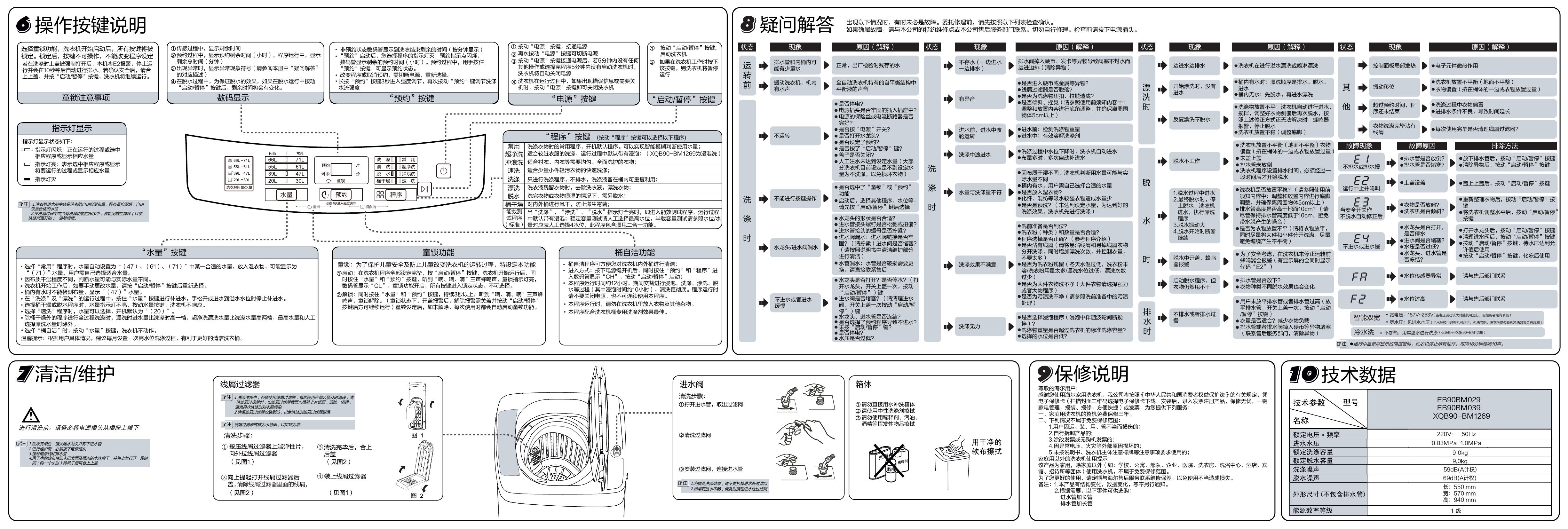 海尔Haier 洗衣机 EB90BM029 说明书.pdf