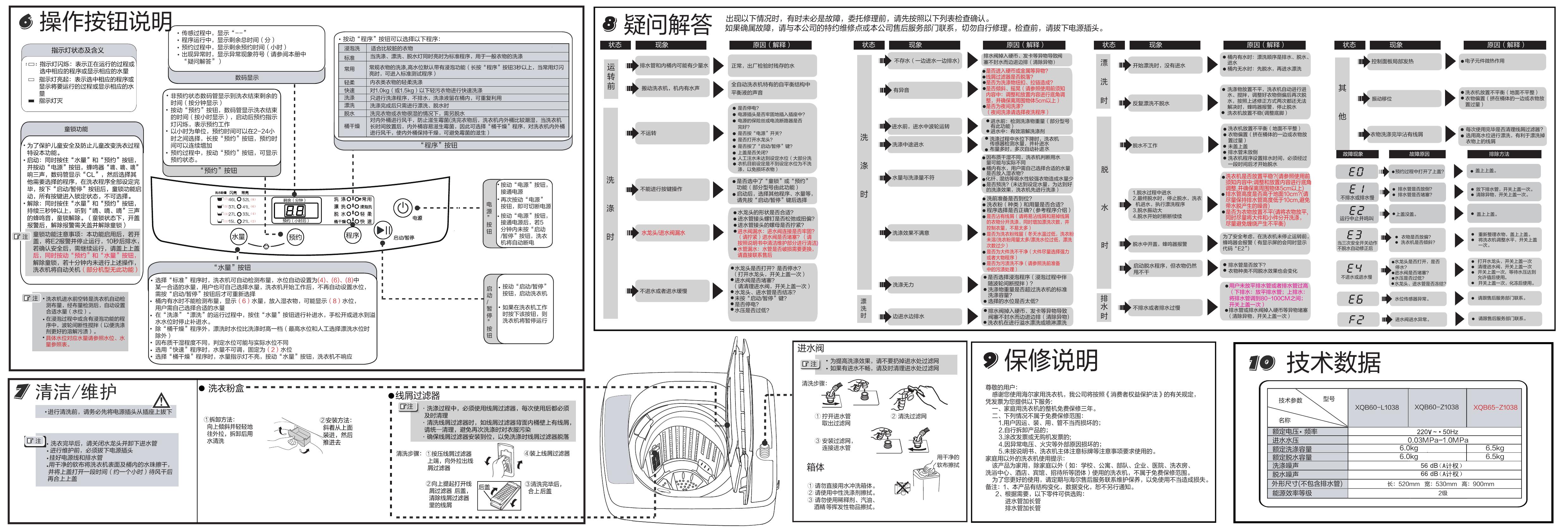 海尔Haier 洗衣机 XQB65-Z1038 说明书.pdf