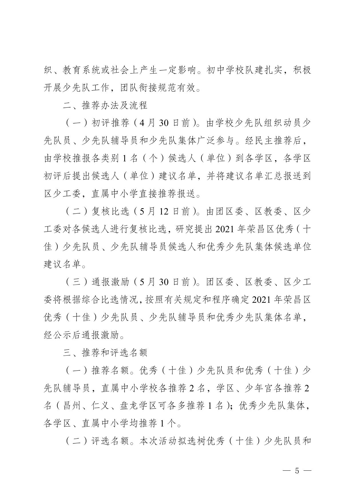 荣团联发〔2021〕5号关于选树2021年荣昌区优秀(十佳)少先队员少先队辅导员和少先队集体的通知.doc