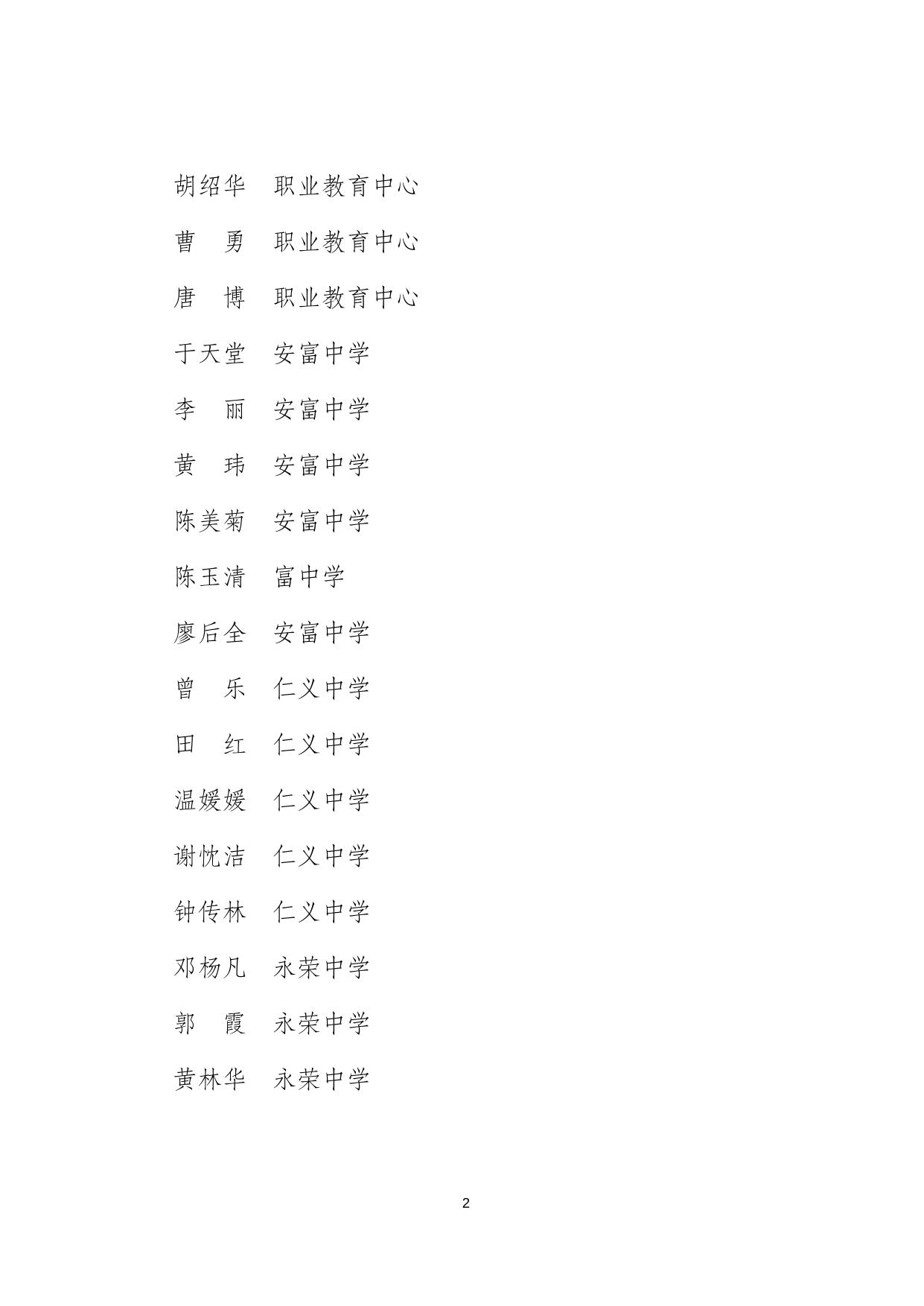 荣教工委发〔2021〕58号附件2：荣昌区教育系统第37个教师节“优秀教师”名单.docx