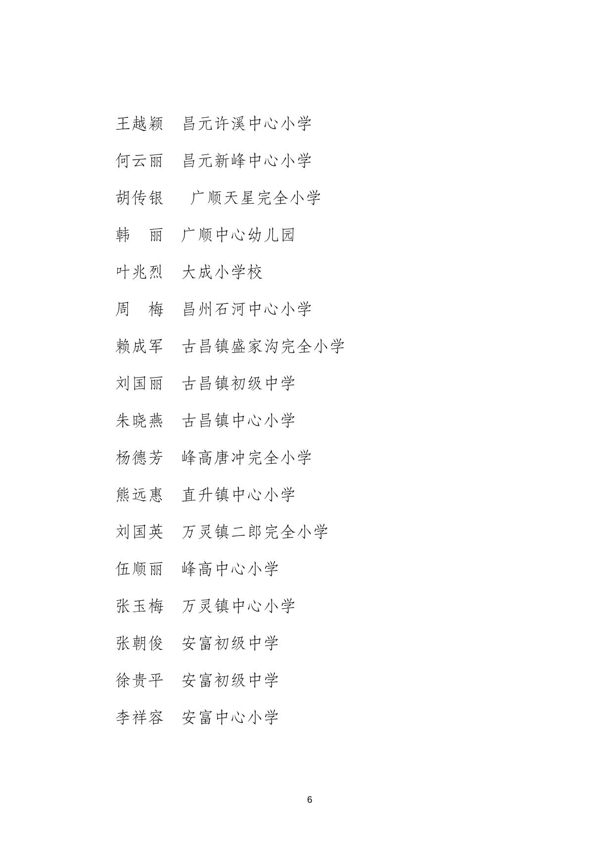 荣教工委发〔2021〕58号附件2：荣昌区教育系统第37个教师节“优秀教师”名单.docx