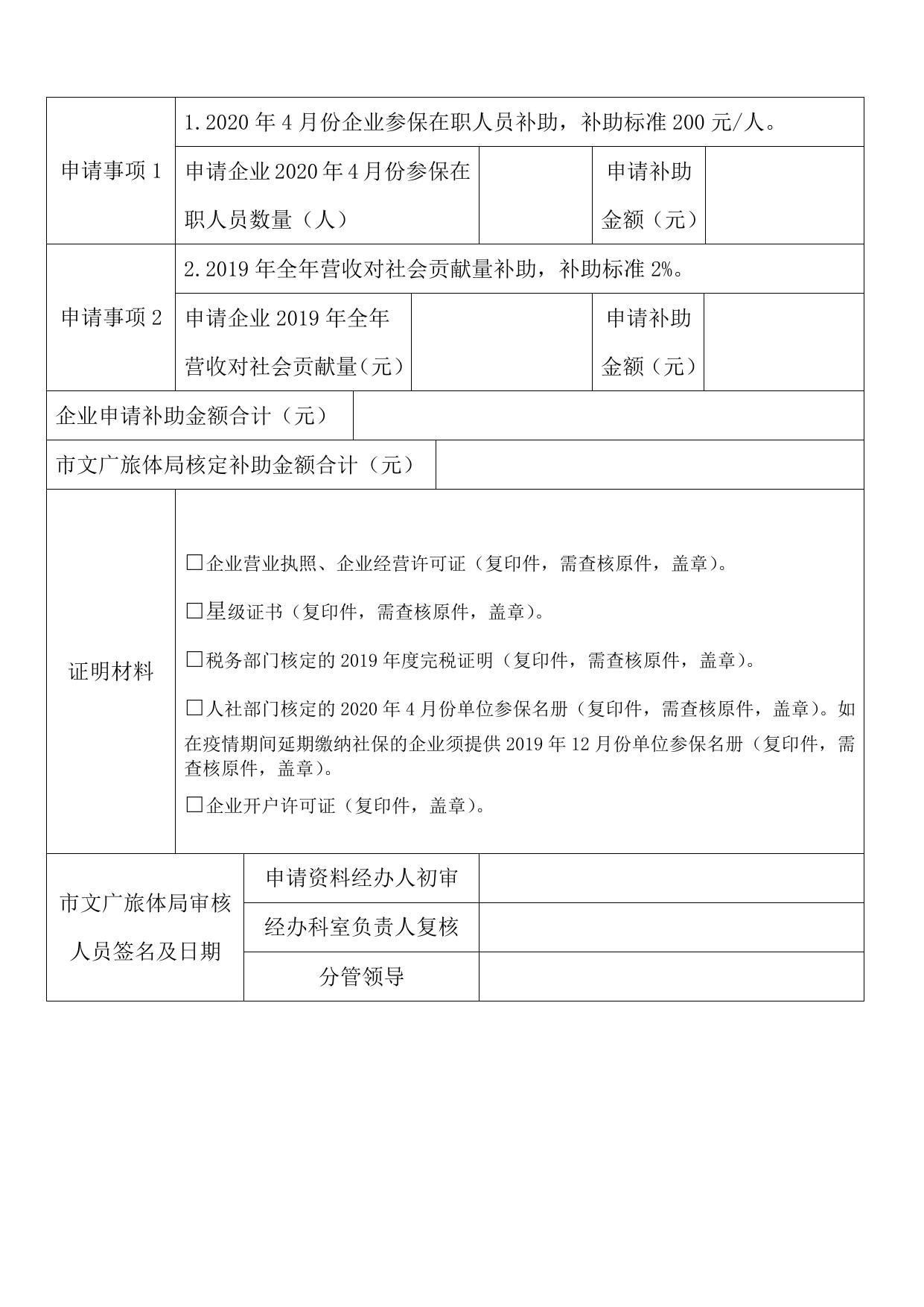 附件2：清远市旅游企业专项补助资金申请表（星级饭店）.doc