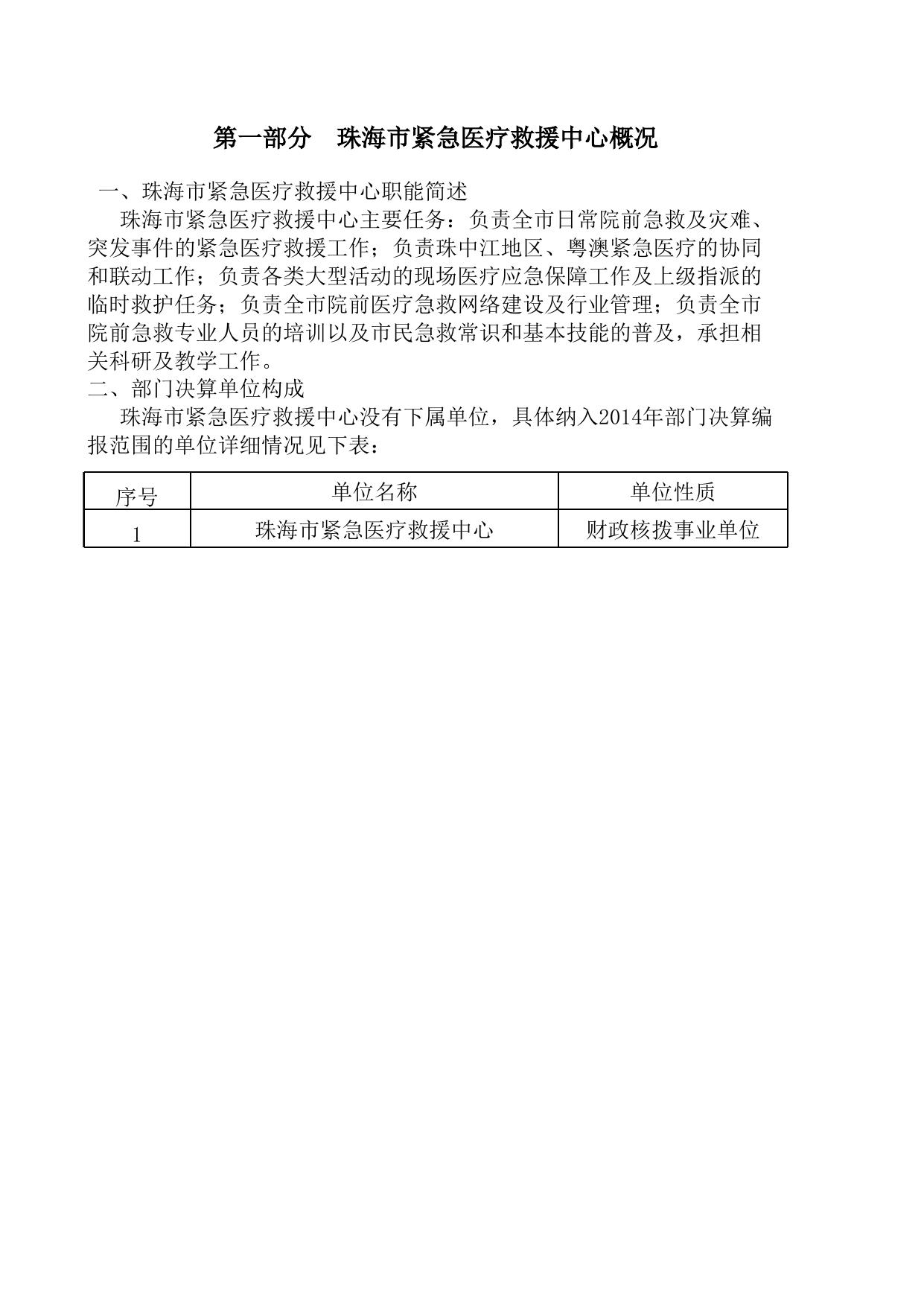 珠海市紧急医疗救援中心2014年度部门决算和“三公”经费决算信息公开表.xls