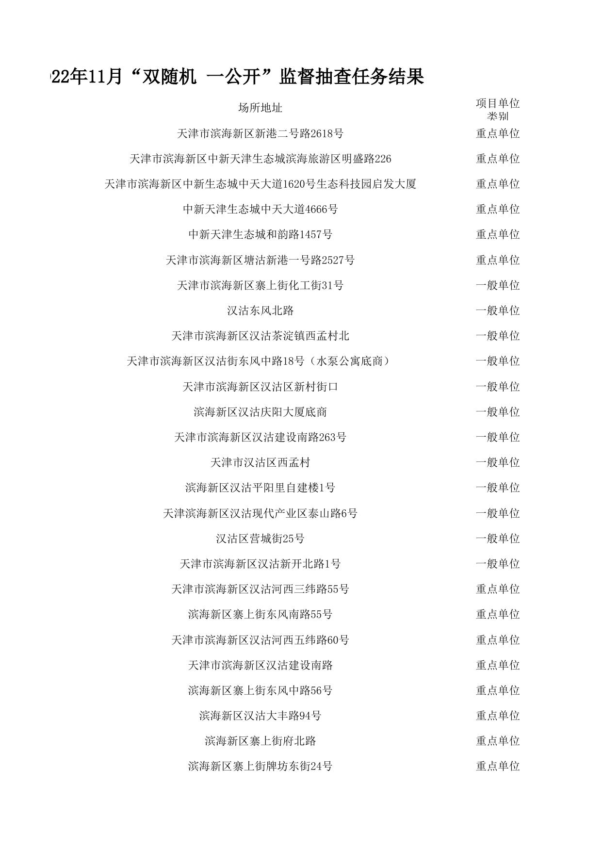 滨海新区消防救援支队2022年11月“双随机 、一公开”监督抽查任务结果.xls