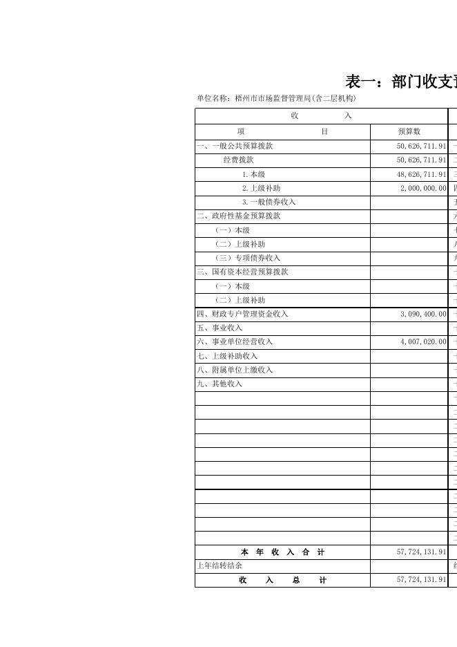 【部门预算】梧州市市场监督管理局2021年度部门预算公开报表(含二层机构).xls