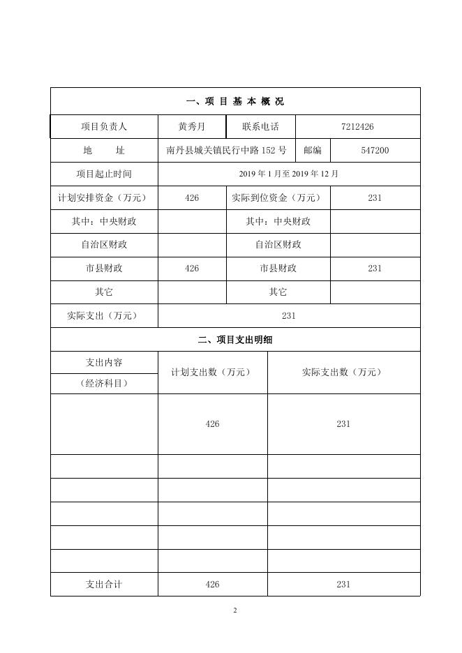 南丹县现代特色农业示范区建设项目 支出绩效自评报告.doc