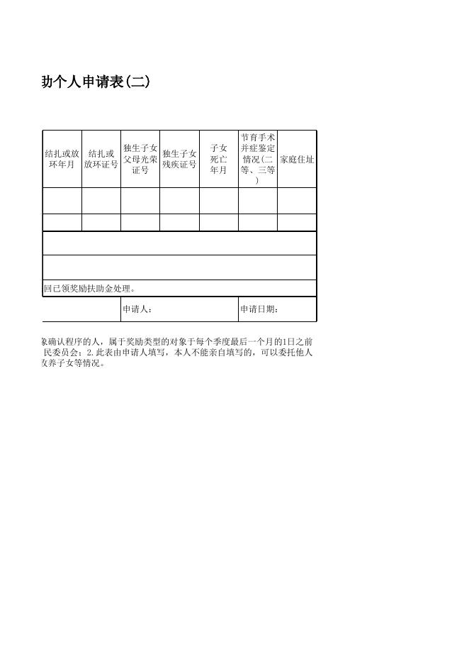广西农村计划生育家庭奖励救助个人申请表(二).xls