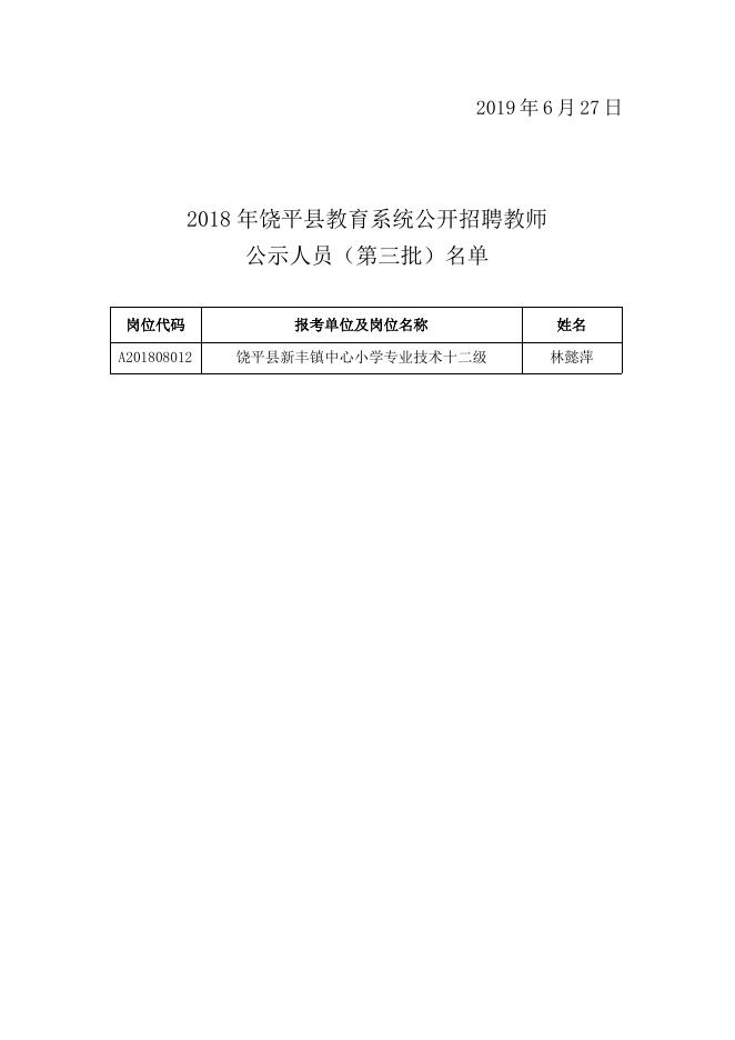 林懿萍饶平县教育系统2018年公开招聘教师拟聘用人员公示.doc