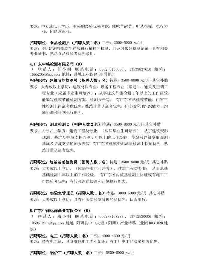 阳西县2022年高校毕业生就业服务网络招聘会企业信息.docx