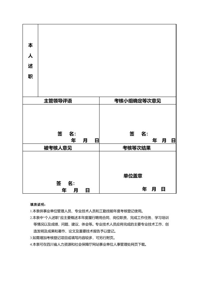 2014四川省事业单位年度考核登记表.doc