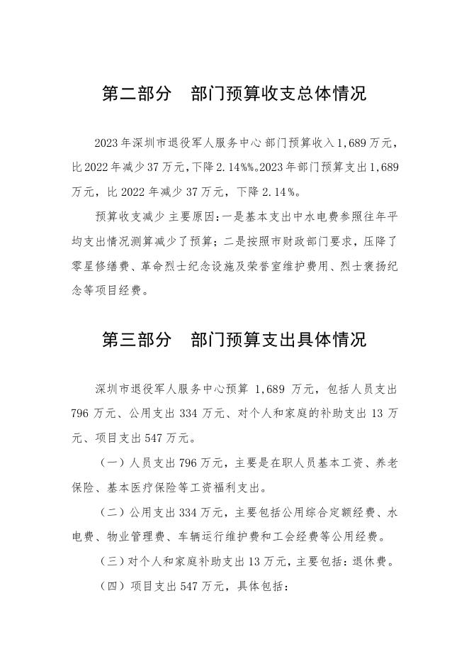 2023年深圳市退役军人服务中心部门预算.pdf