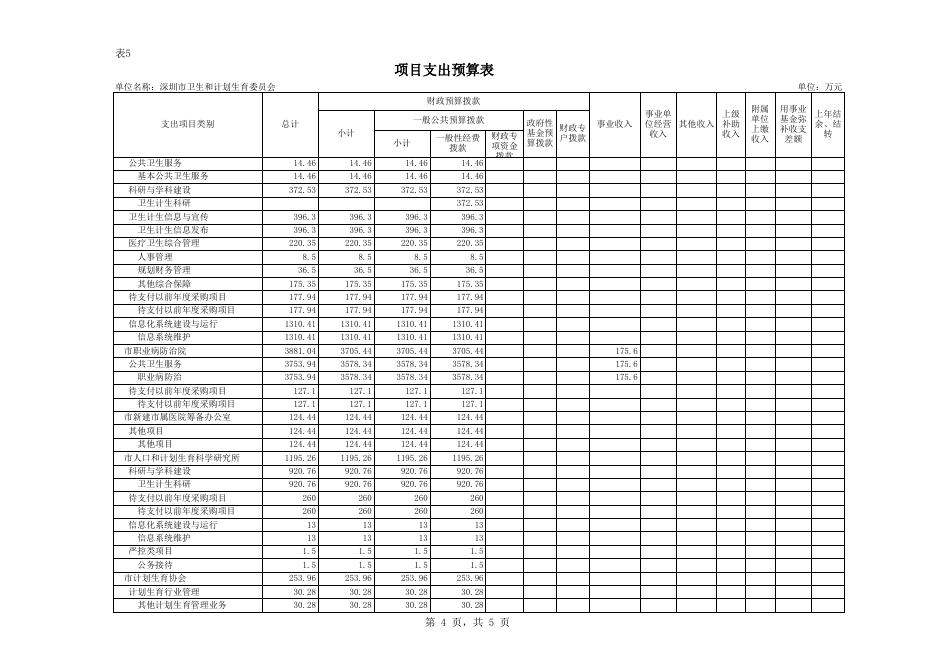 表5项目支出预算表.xls