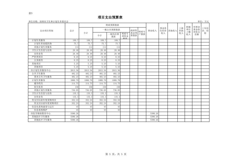 表5项目支出预算表.xls