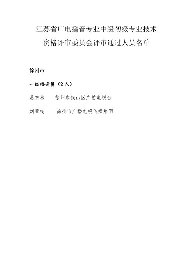 江苏省广电播音专业中级初级专业技术资格评审委员会评审通过人员名单.docx