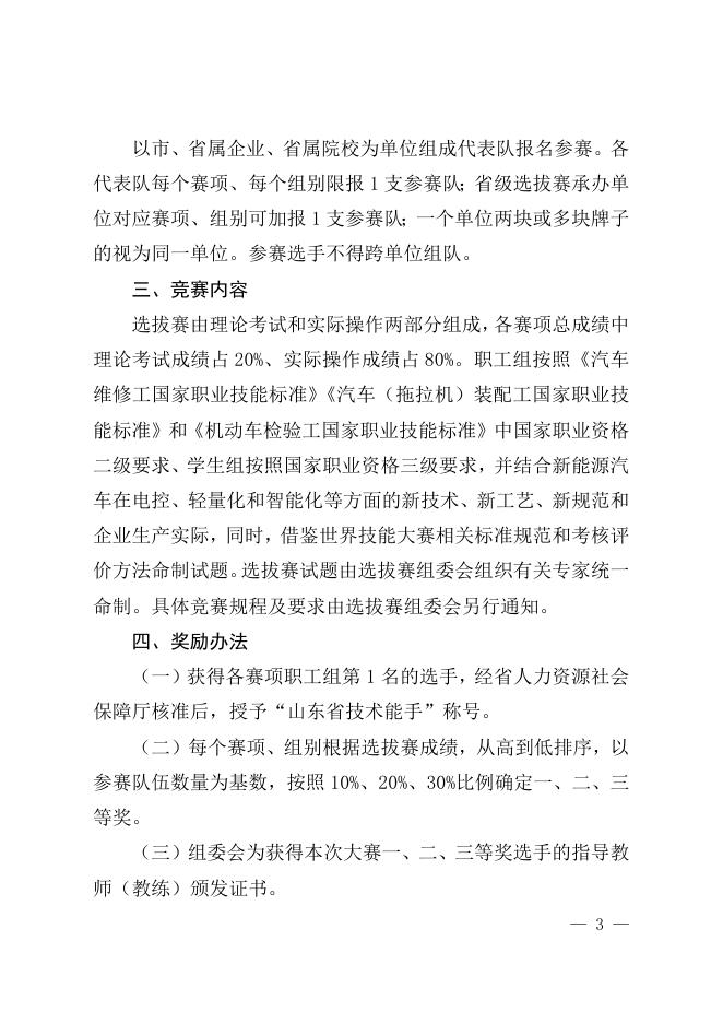 关于举办山东省“技能兴鲁”职业技能大赛——全国新能源汽车关键技术技能大赛山东省选拔赛的通知.doc