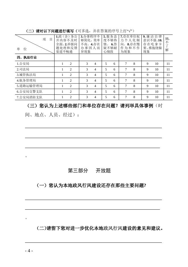 2016年南充市政风行风满意度调查卷（11.09）最新.doc