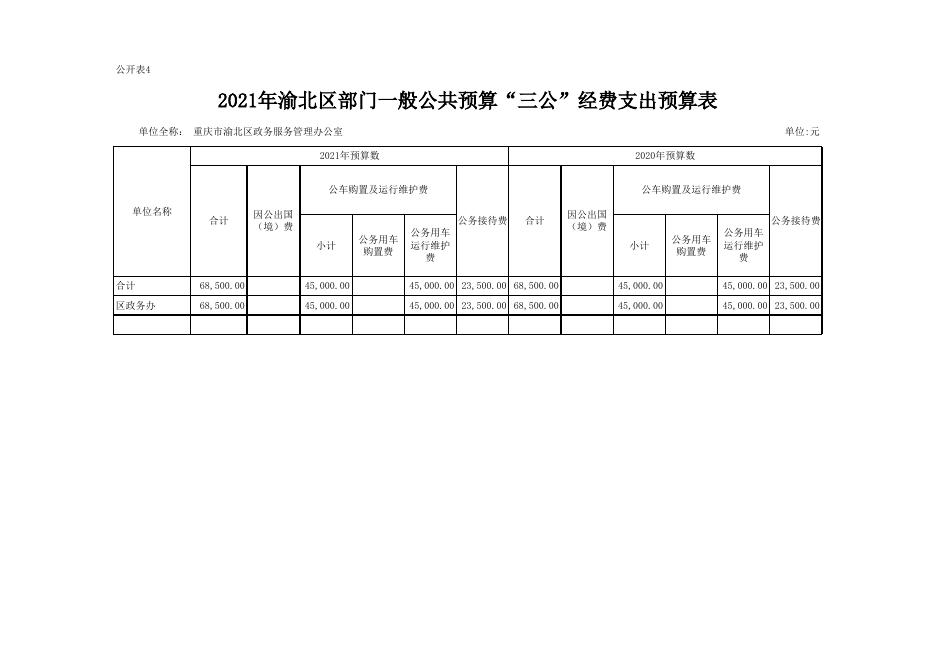 重庆市渝北区政务服务管理办公室2021年部门预算公开表.xls