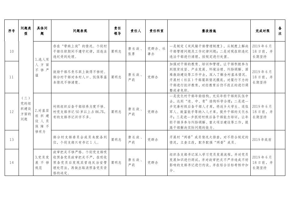 双凤镇党委落实区委第二巡察组反馈意见整改任务分解.doc