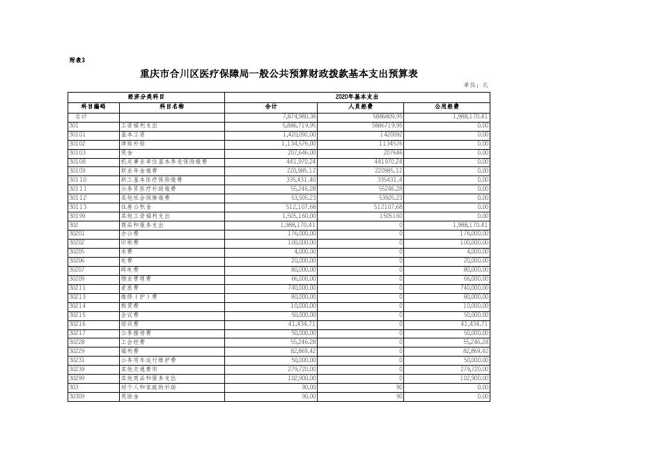 重庆市合川区医疗保障局2020年部门预算社会公开表.xls