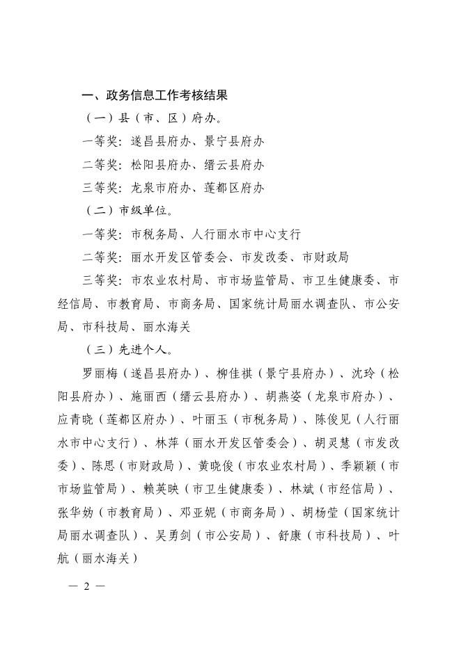 丽水市人民政府办公室关于2022年度政务信息、政务公开工作考核结果的通报.pdf