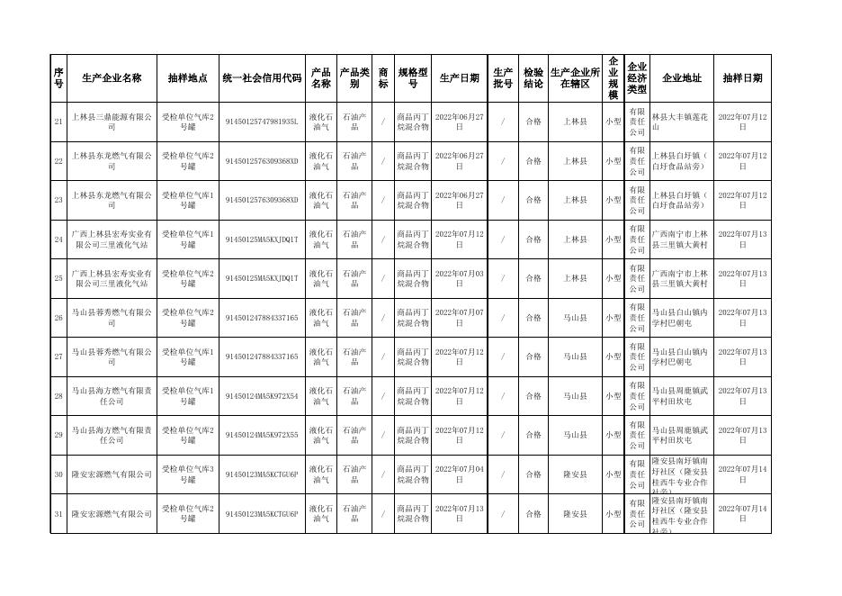 附件2-南宁市市场监督管理局2022年燃气及气体产品质量监督抽查结果汇总表.xlsx
