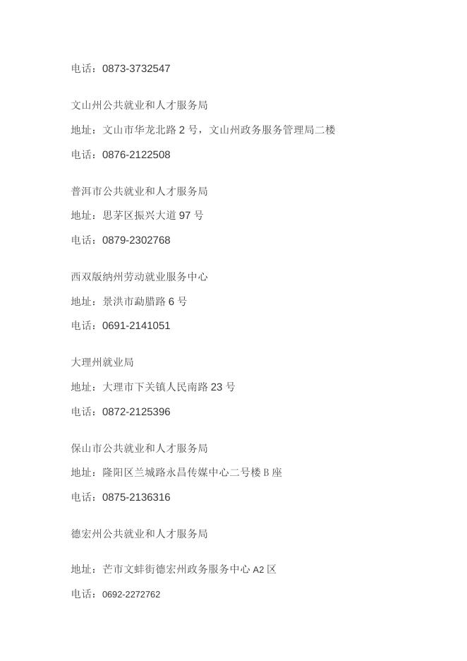 云南省各州、市公共就业服务机构联系方式.docx