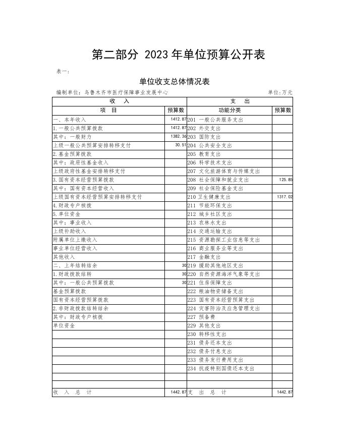 乌鲁木齐市医疗保障事业发展中心2023年单位预算公开.pdf