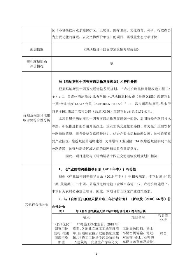 昌吉州玛纳斯县-北五岔镇-六户地镇农村公路(县道X155) 改建项目一期环境影响报告表.doc
