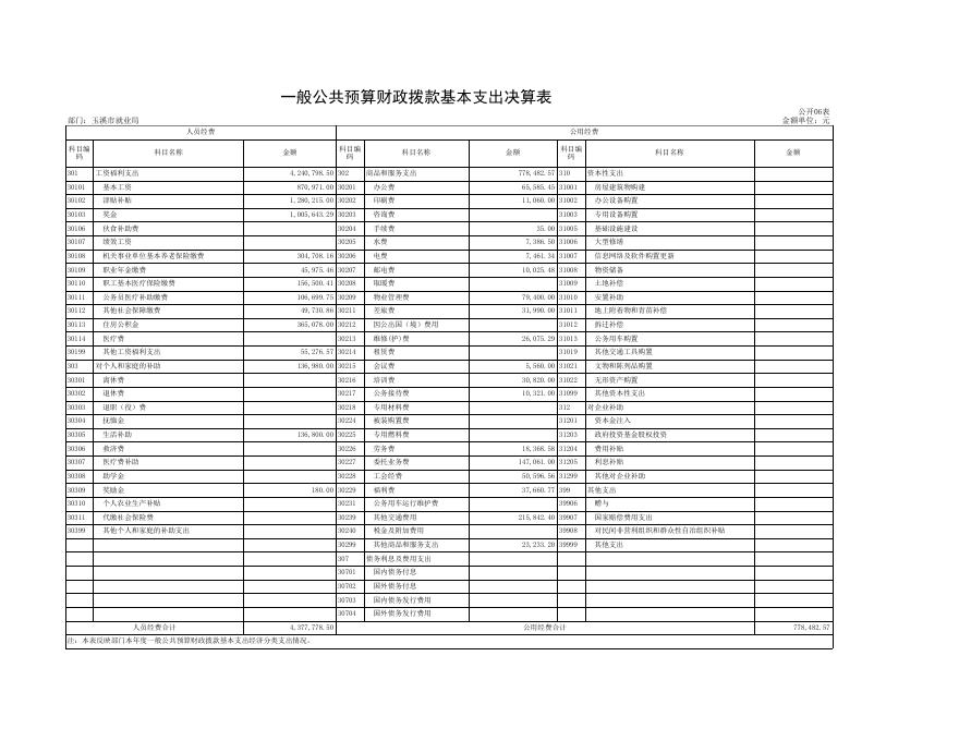 玉溪市就业局2021年度部门决算公开表.xls