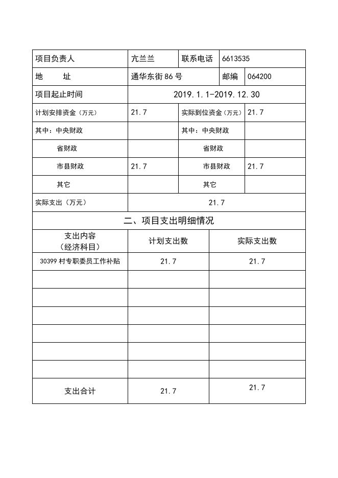 2019年度村残疾人专职委员工作补贴项目绩效自评报告.doc