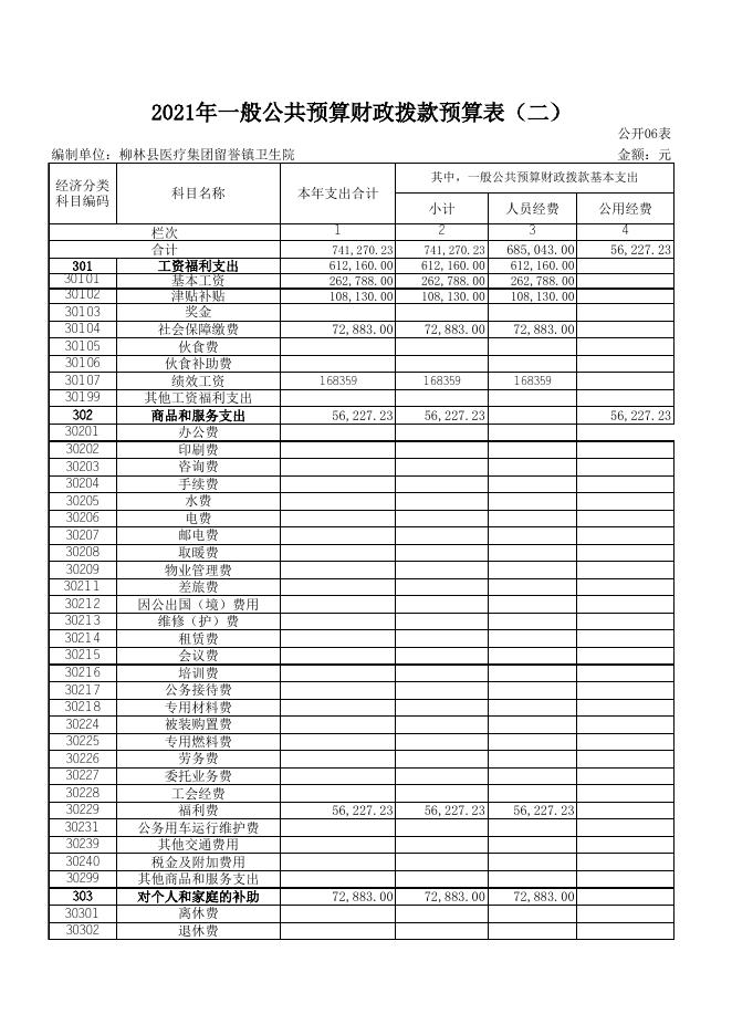 2021年柳林县医疗集团留誉镇卫生院预算及“三公”经费公示.xls