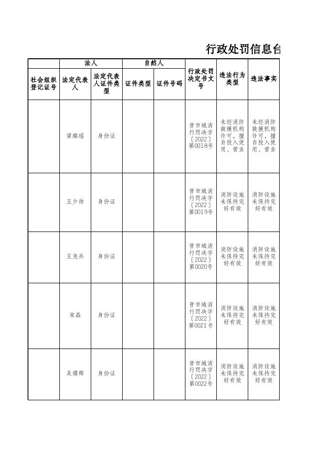 晋城市城区消防救援大队双公示行政处罚-法人.xlsx