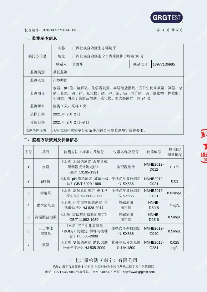 23.防城港市重点生态功能区县域地表水环境质量监测（2021年2月在妙断面监测报告-B202005275674-08-1）.pdf