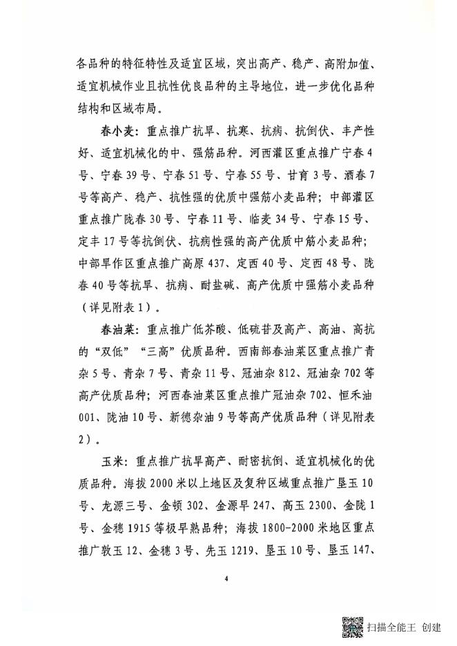 甘肃省种子总站关于印发2023年全省春小麦、春油菜、玉米、马铃薯、大豆等春播作物品种布局意见的通知 2023-04-06.pdf