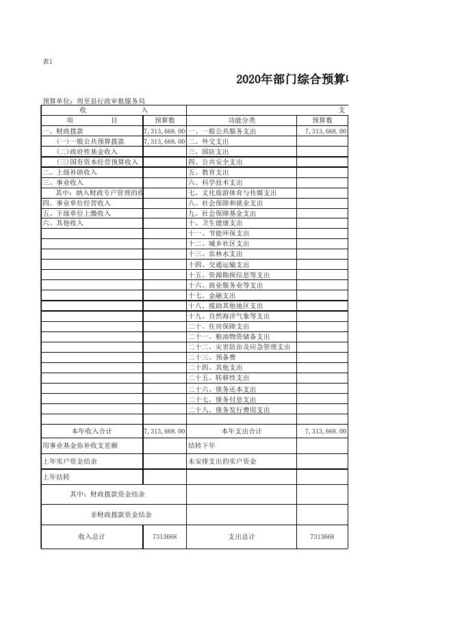 周至县行政审批服务局2020年部门综合预算.xls