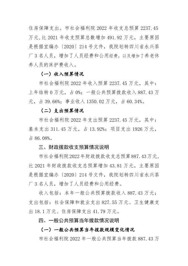 宜宾市社会福利院2022年单位预算公开编制说明.docx