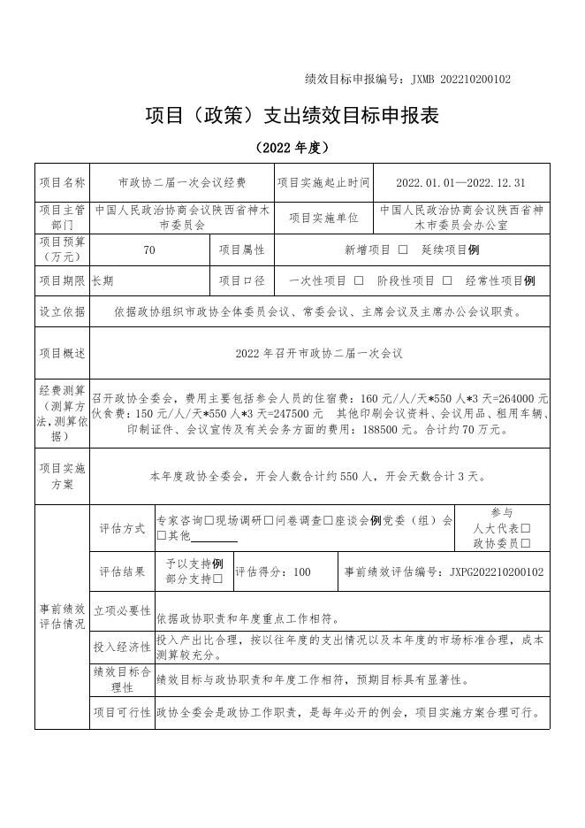 政协神木市委员会办公室2022年部门项目（政策）支出绩效目标表.pdf