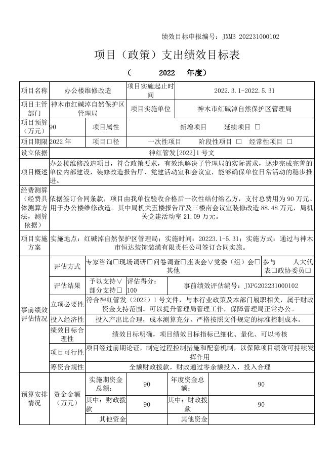 2.陕西红碱淖国家级自然保护区管理局2022年项目（政策）支出绩效目标表.docx