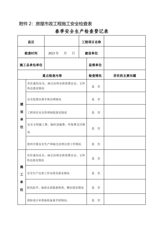 关于开展2023年度房屋建筑和市政基础设施项目春季工程质量安全监督执法检查的通知   附件.doc