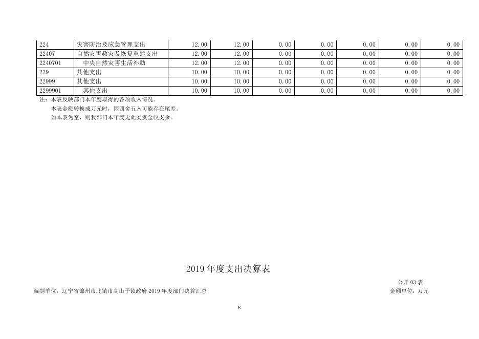 北镇市高山子镇2019年度部门决算报表.doc
