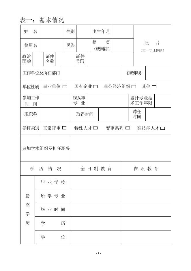 附件1：专业技术职称申报评审表（2021版）.doc