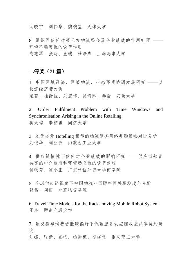 第十九次中国物流学术年会获奖论文公示.docx