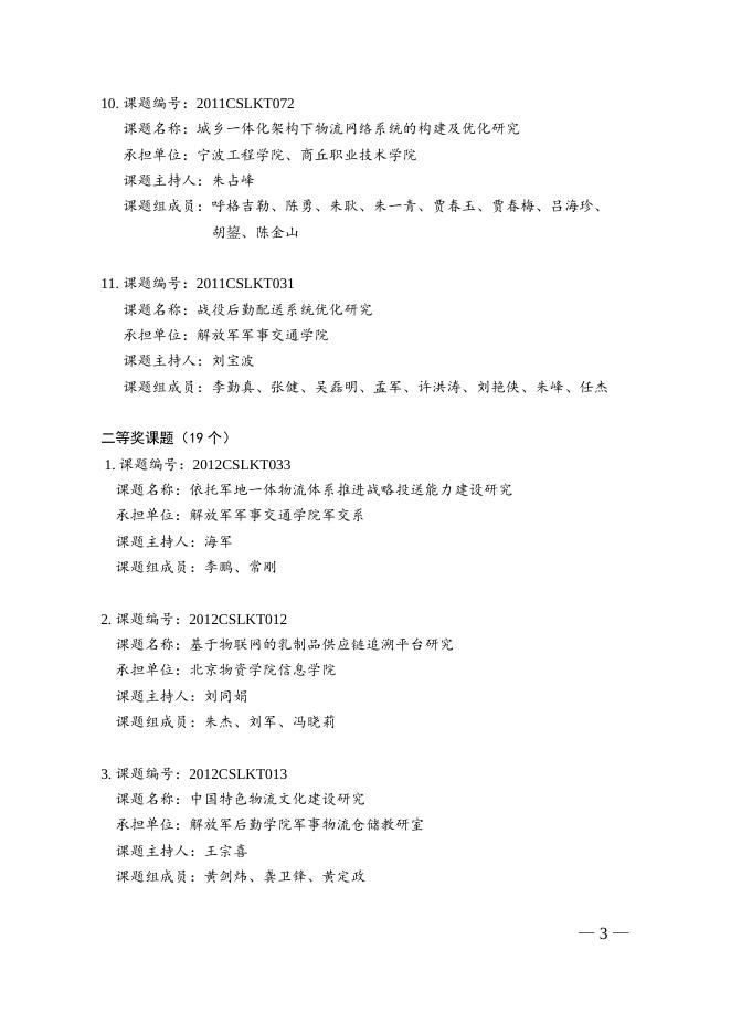 关于授予“2012年度中国物流学会课题优秀成果奖”的通告.doc