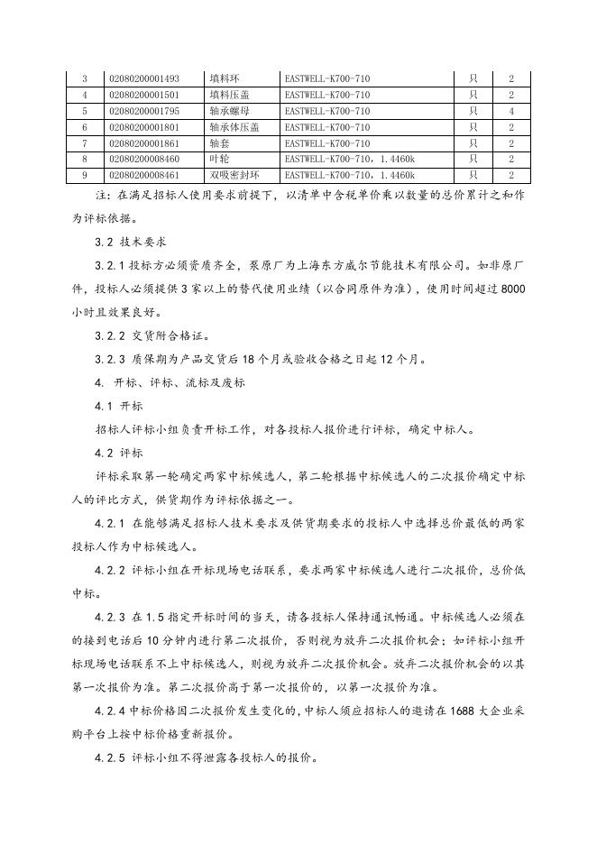 东方威尔泵配件一批招标文件.doc
