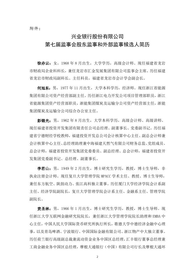 兴业银行股份有限公司第六届监事会第十九次会议决议公告.doc