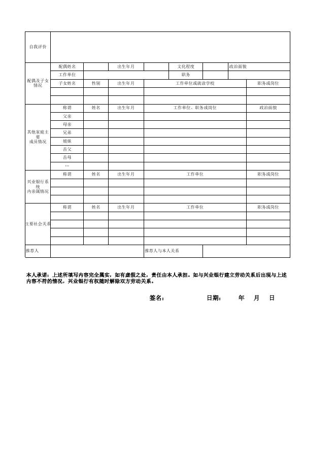 兴业银行珠海分行应聘申请表.xls