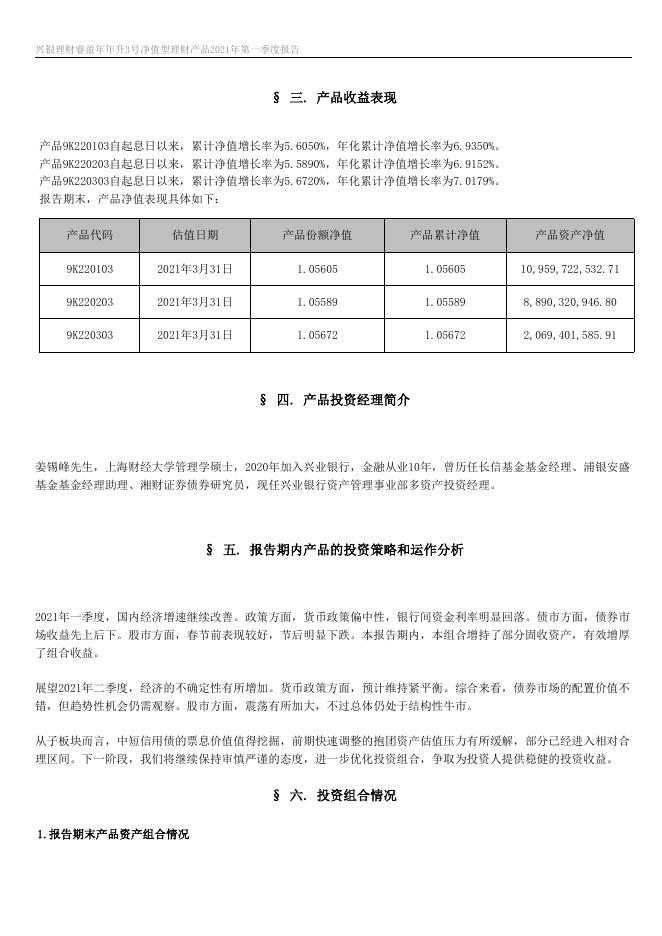 兴银理财睿盈年年升3号净值型理财产品2021年第一季度报告.docx